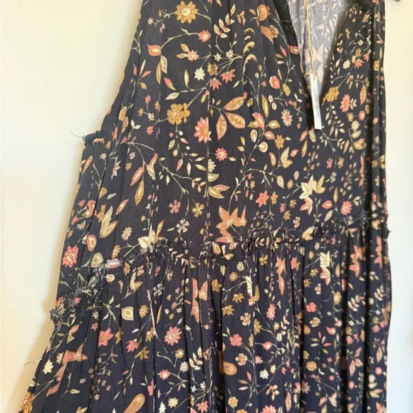 NWT Cost Plus World Market Black V-Neck Sleeveless Floral Tiered Midi Dress L/XL - Picture 4 of 12